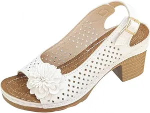 2025 New Buckled Square Heel Sandals for Women, Dressy Wedge Sandals for Women Beige Heels Flower Sandals