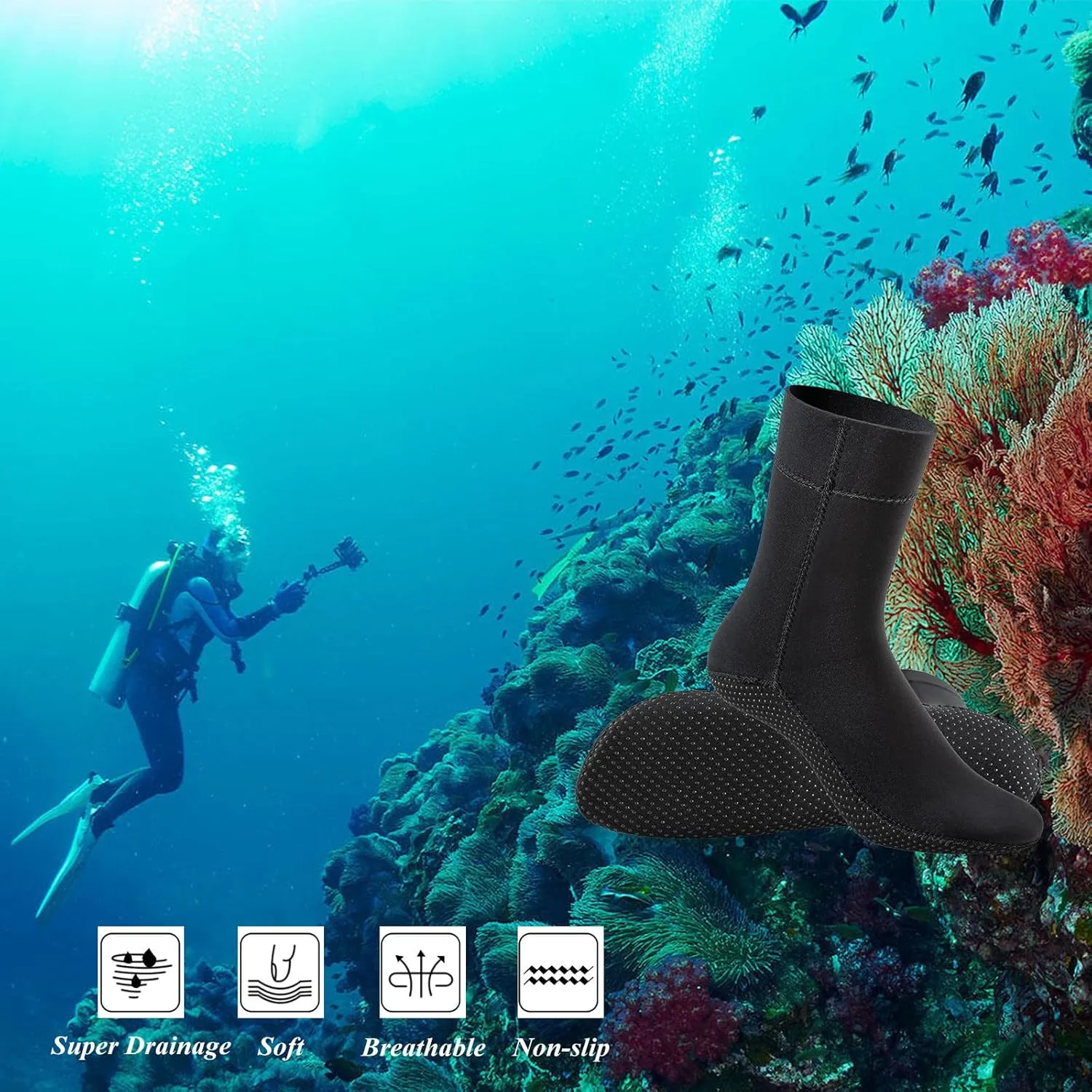 3mm Neoprene Socks, Wetsuit Booties Cold Water Swimming Boots for Women Men Open Water Swimming Diving Surfing