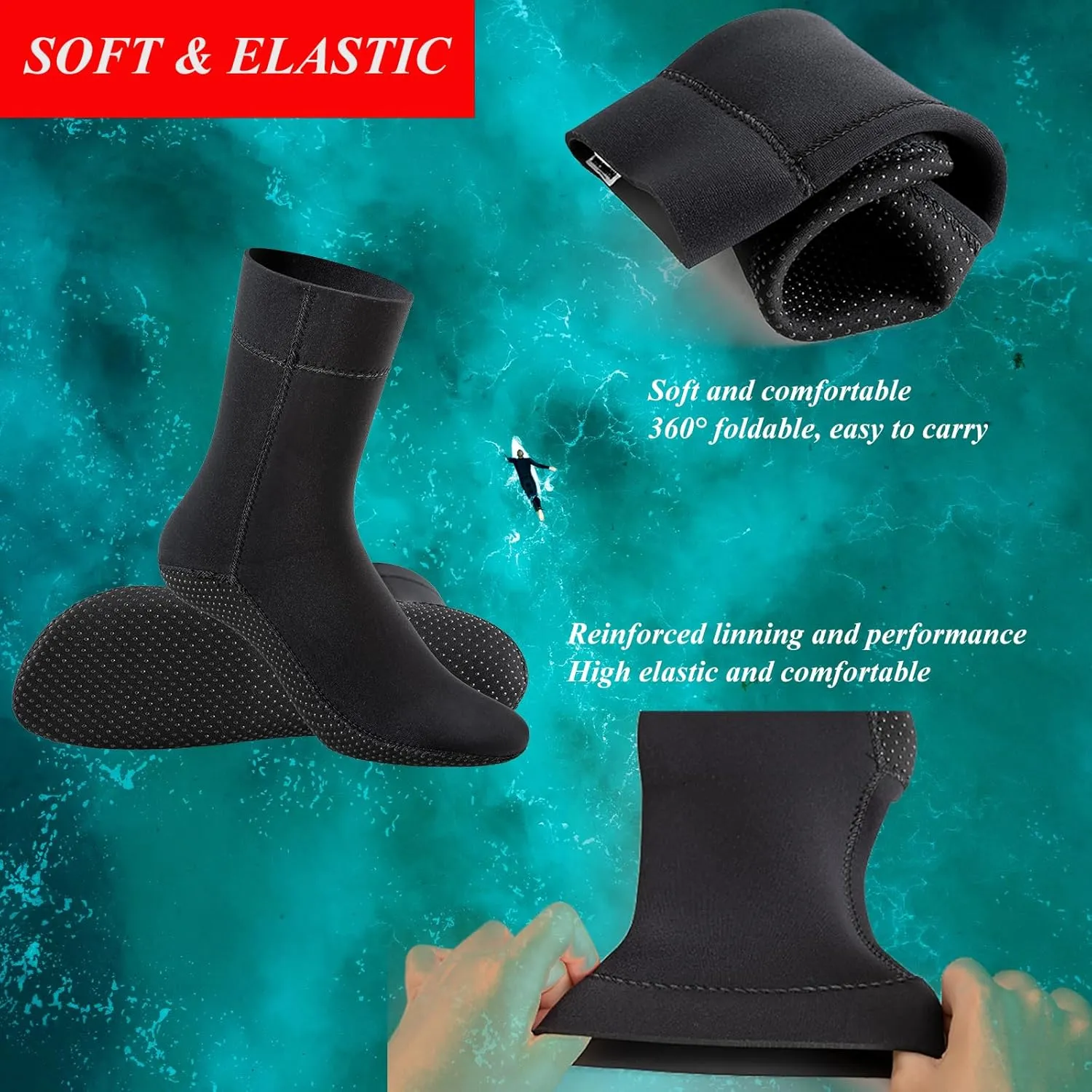 3mm Neoprene Socks, Wetsuit Booties Cold Water Swimming Boots for Women Men Open Water Swimming Diving Surfing