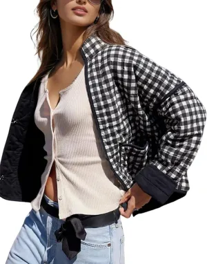 Aimiray Women's Cropped Floral Puffer Jacket Cardigan Printed Lightweight Open Front Padded Quilted Coats