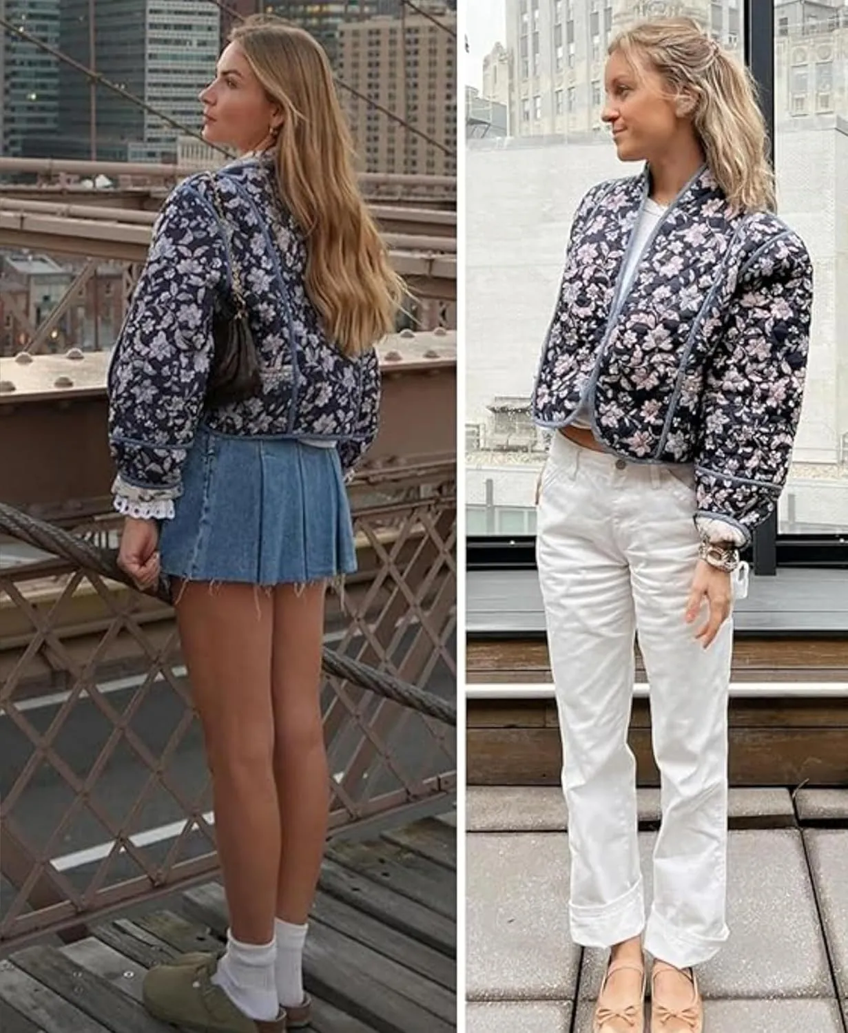 Aimiray Women's Cropped Floral Puffer Jacket Cardigan Printed Lightweight Open Front Padded Quilted Coats