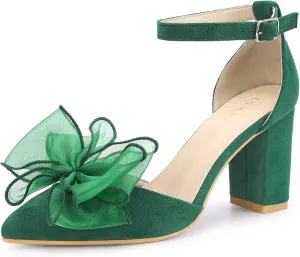 Allegra K Women's Bow Heels Closed Toe Chunky Heel Pumps Sandals