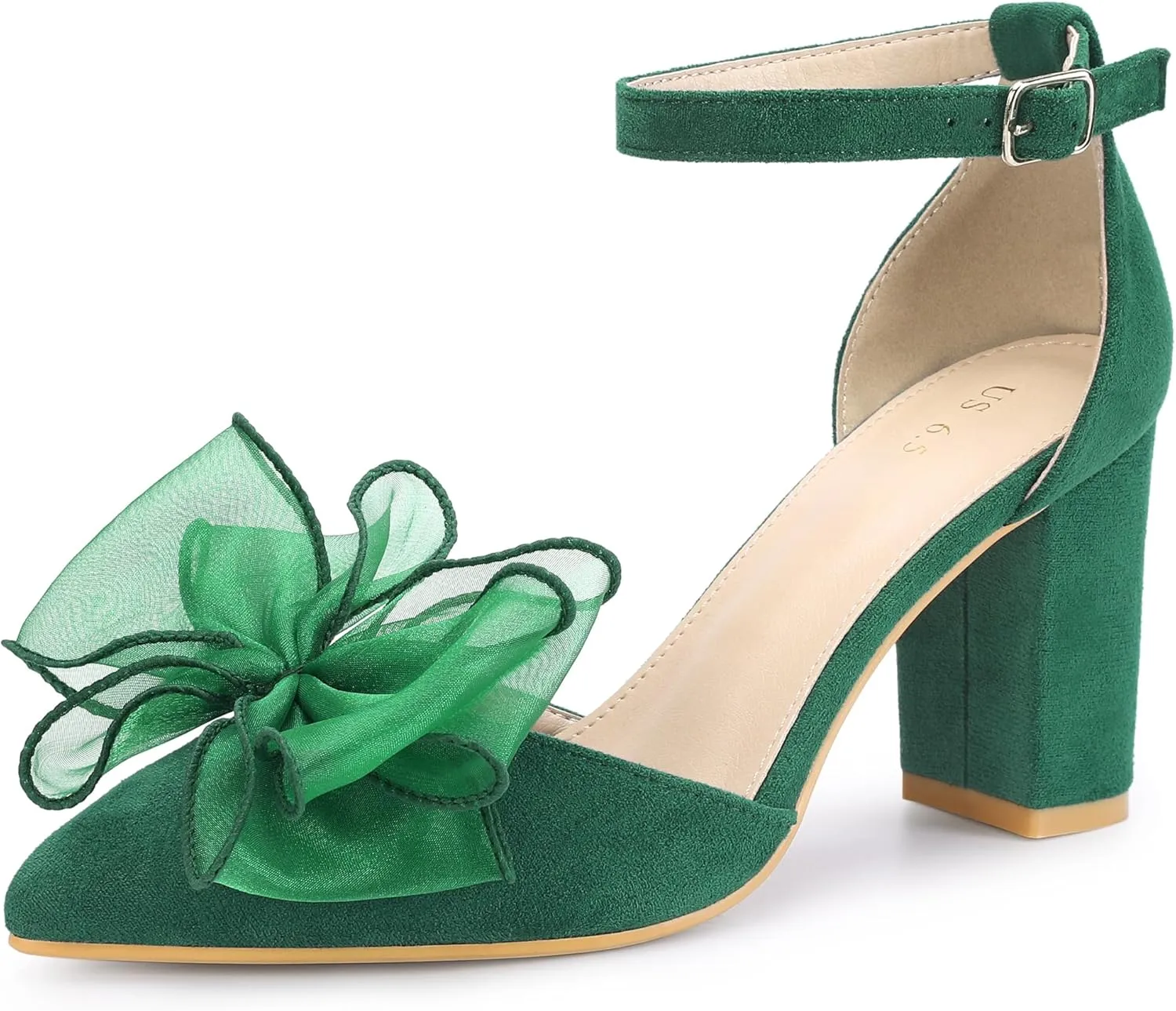 Allegra K Women's Bow Heels Closed Toe Chunky Heel Pumps Sandals