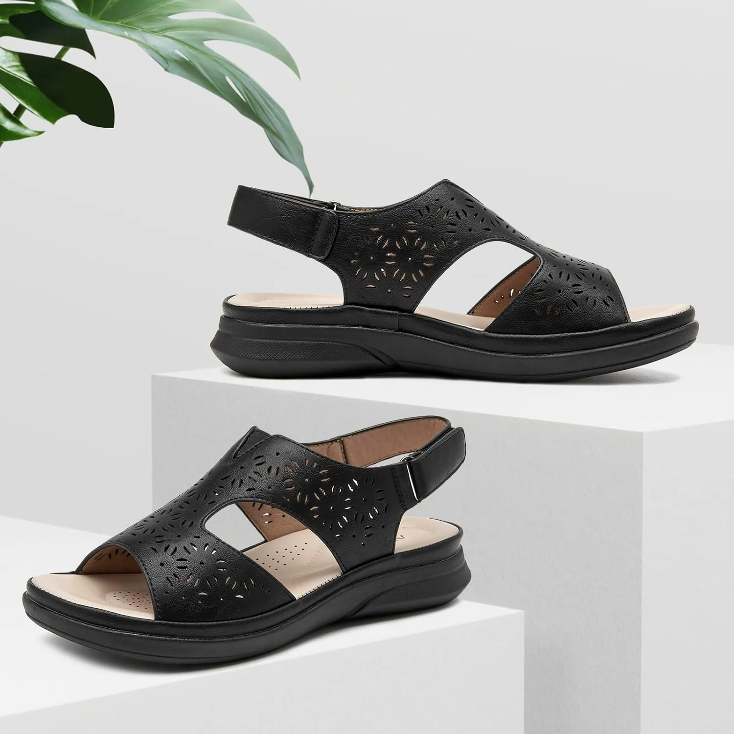 ALLOT Women's Comfortable Orthotic Arch Support Sandals Wedge Beach Walking Sandals Adjustable Ankle Strap Open Toe Dressy Summer Shoe