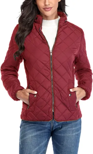 Anienaya Women's Lightweight Quilted Jacket Stand Collar Zip Warm Winter Coat Outwear w 2 Pockets
