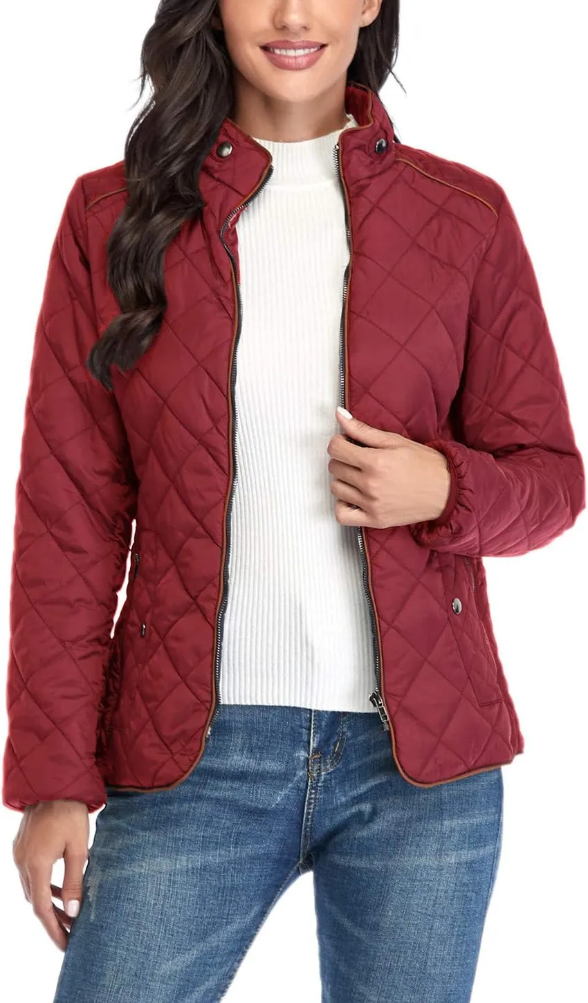 Anienaya Women's Lightweight Quilted Jacket Stand Collar Zip Warm Winter Coat Outwear w 2 Pockets