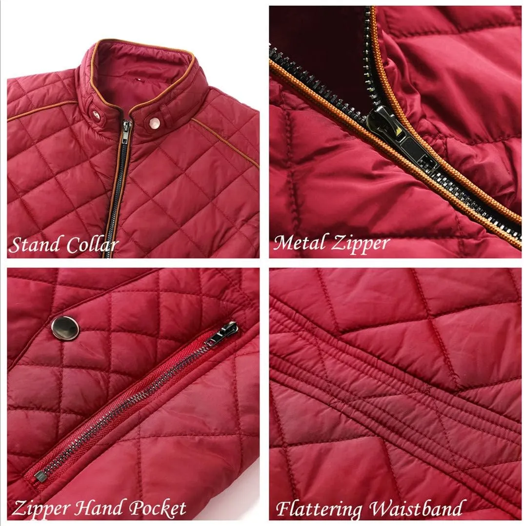 Anienaya Women's Lightweight Quilted Jacket Stand Collar Zip Warm Winter Coat Outwear w 2 Pockets
