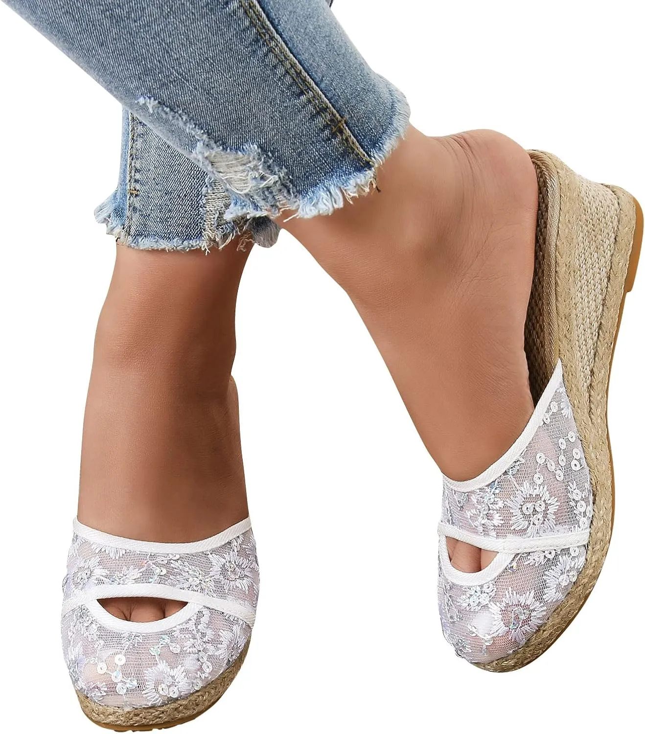 Aniywn Womens Espadrilles Wedges Mule Shoes Platform Closed Toe Slip on Backless Slides Sandals Breathable Mesh Sandals