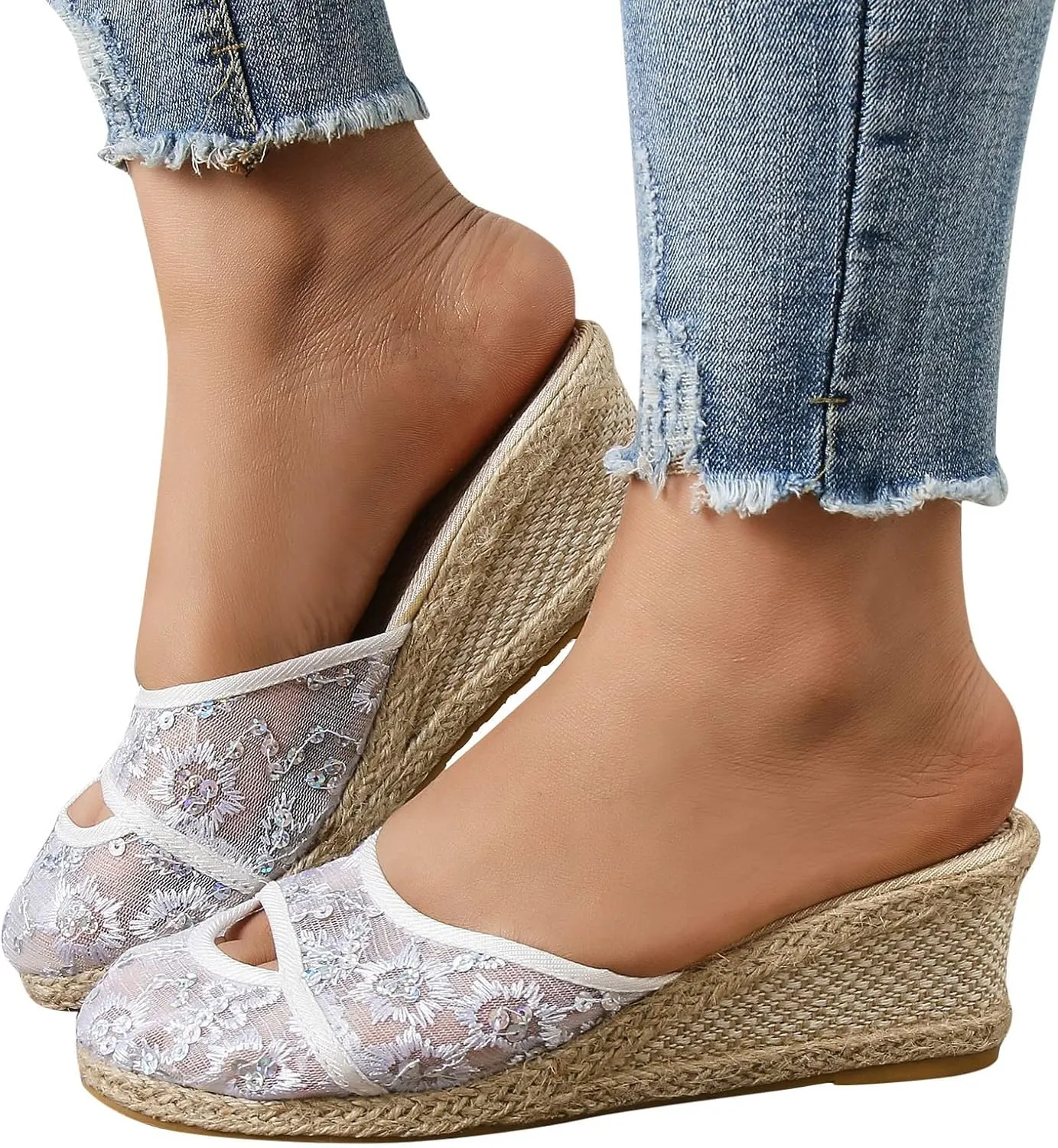 Aniywn Womens Espadrilles Wedges Mule Shoes Platform Closed Toe Slip on Backless Slides Sandals Breathable Mesh Sandals