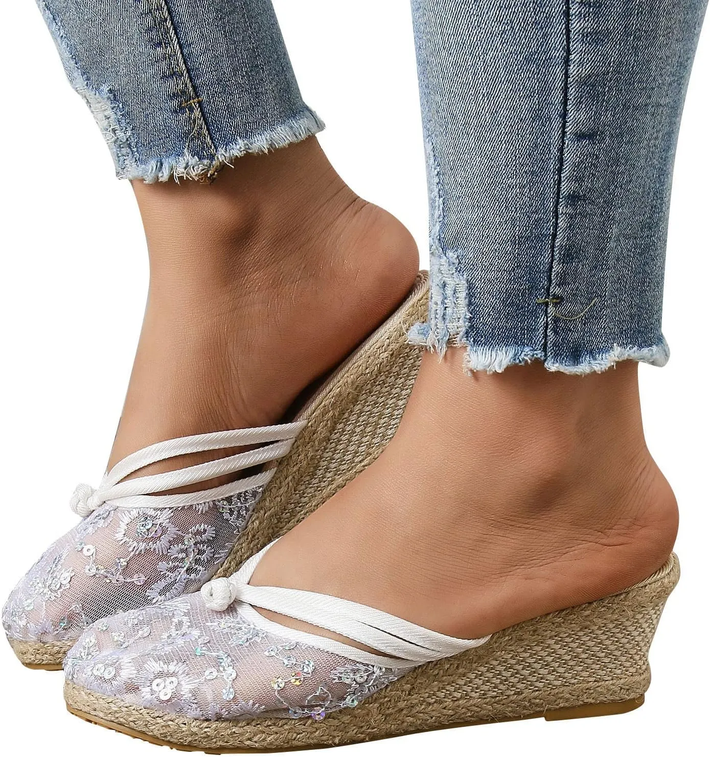 Aniywn Womens Espadrilles Wedges Mule Shoes Platform Closed Toe Slip on Backless Slides Sandals Breathable Mesh Sandals