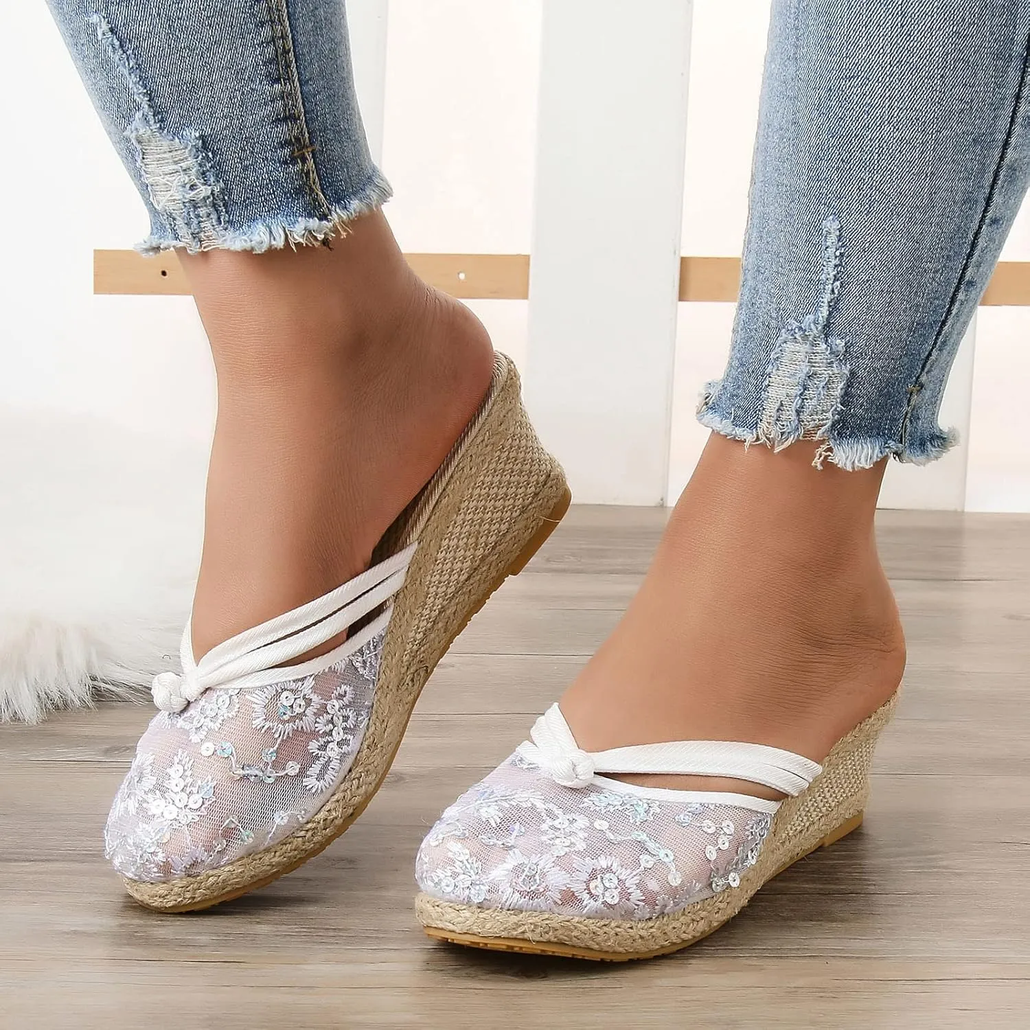 Aniywn Womens Espadrilles Wedges Mule Shoes Platform Closed Toe Slip on Backless Slides Sandals Breathable Mesh Sandals