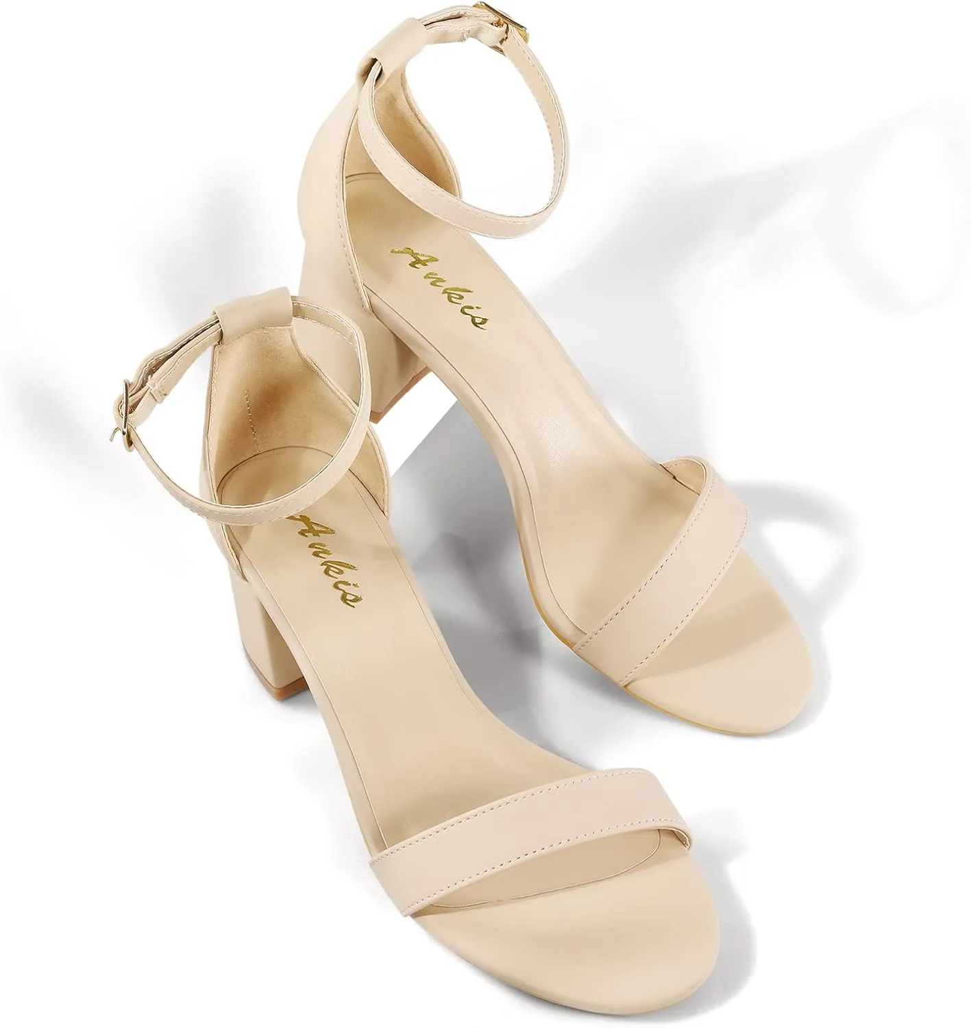 Ankis Nude Silver Black Heels Women's Open Toe Ankle Strap Block Chunky Low Heeled Sandal Comfortable Office Wedding Dress Pump Shoes Standard Size 2.25 Inches Heel Design