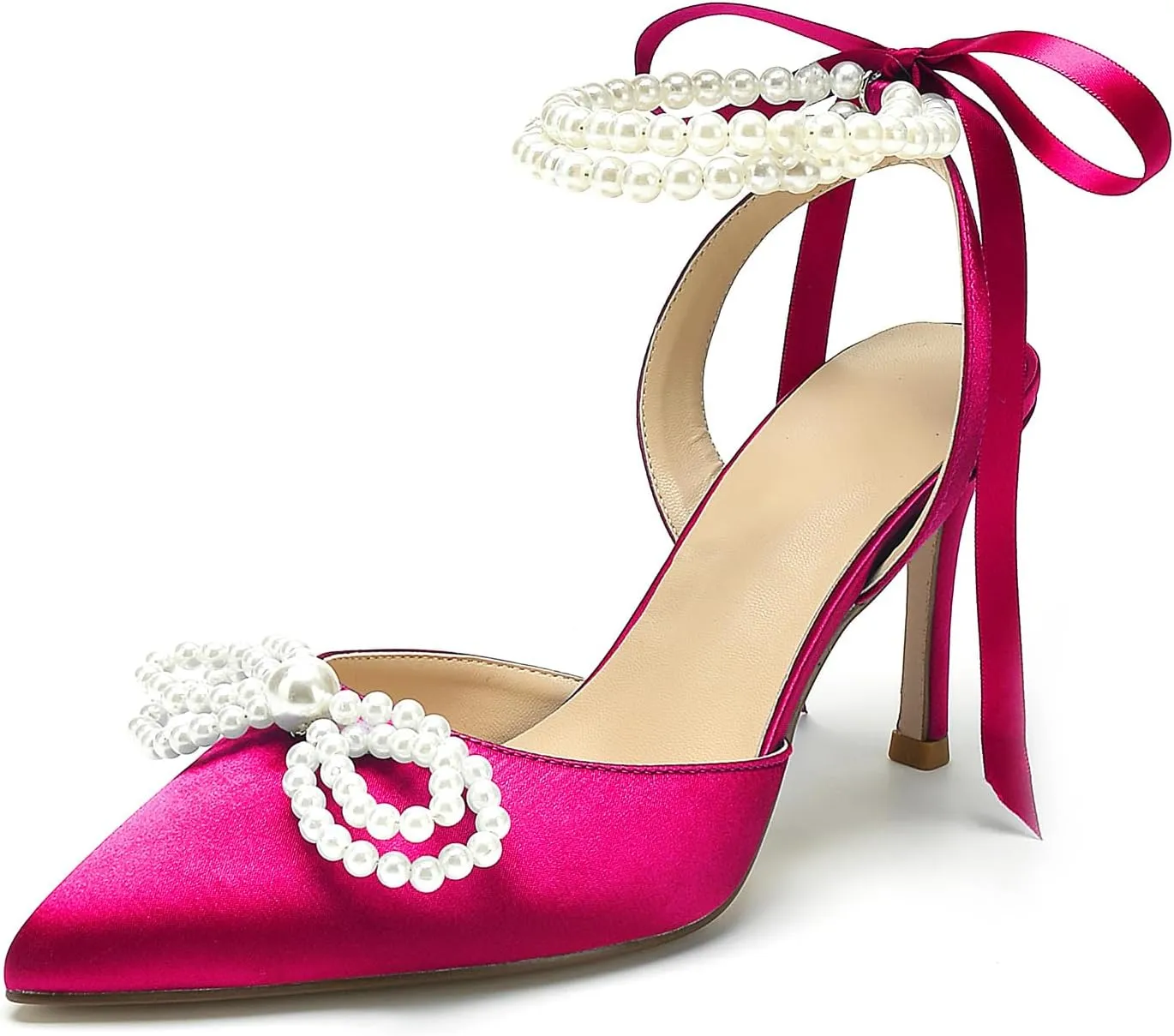 Anna's Bridal Satin White Wedding Shoes for Bride High Heels Closed Toe Bridal Shoes Sandals Prom Party Dress Pumps Sandals Elegant Pointed Toe Bridal Pear Heels for Women
