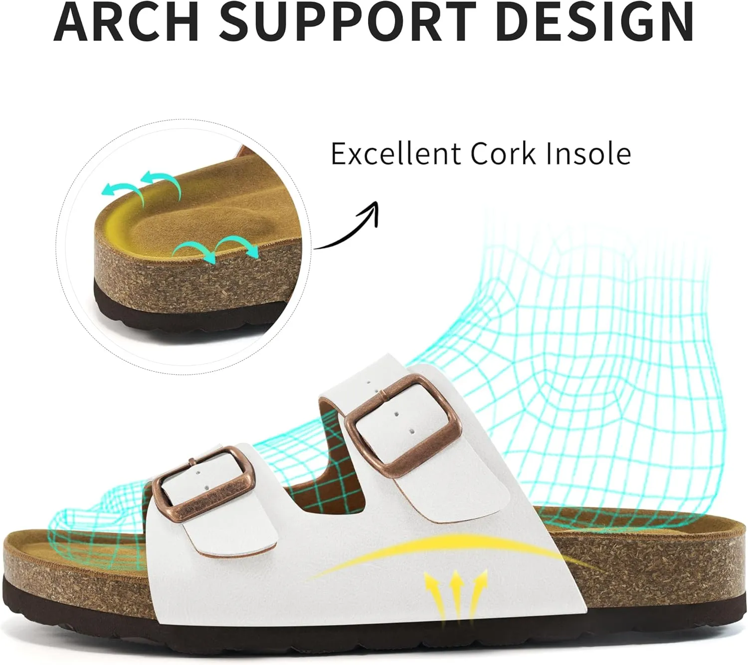 Aomigoct Sandals Womens Dressy Flat: Comfortable Cork Footbed Sandals Women - Beach Summer Walking Slides for Women
