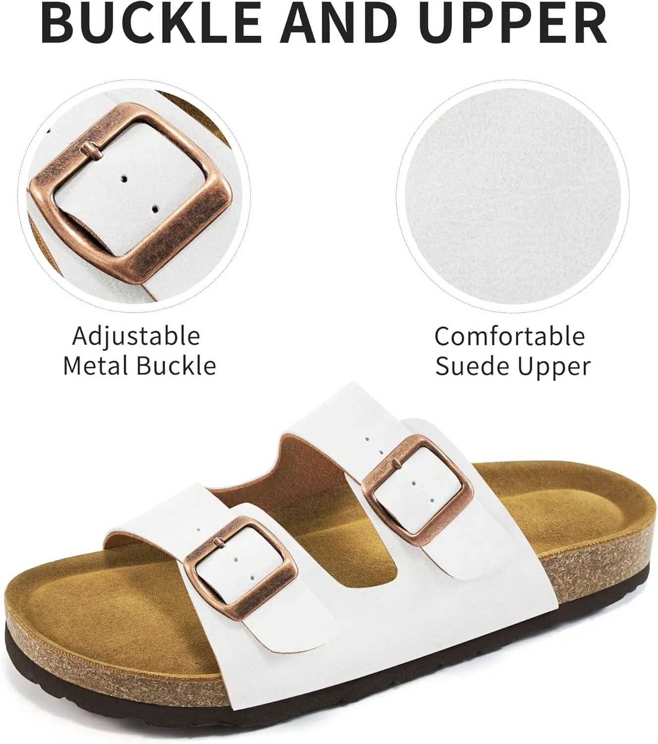 Aomigoct Sandals Womens Dressy Flat: Comfortable Cork Footbed Sandals Women - Beach Summer Walking Slides for Women