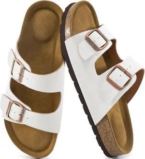 Aomigoct Sandals Womens Dressy Flat: Comfortable Cork Footbed Sandals Women - Beach Summer Walking Slides for Women