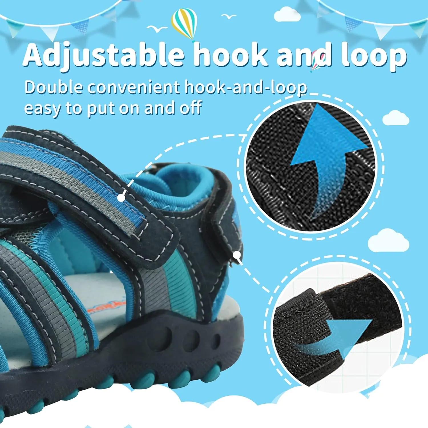 Apakowa Kids Boys Sandals Summer Outdoor Athletic Double Strap Closed-Toe Beach Sandals Sport (Toddler/Little Kid)