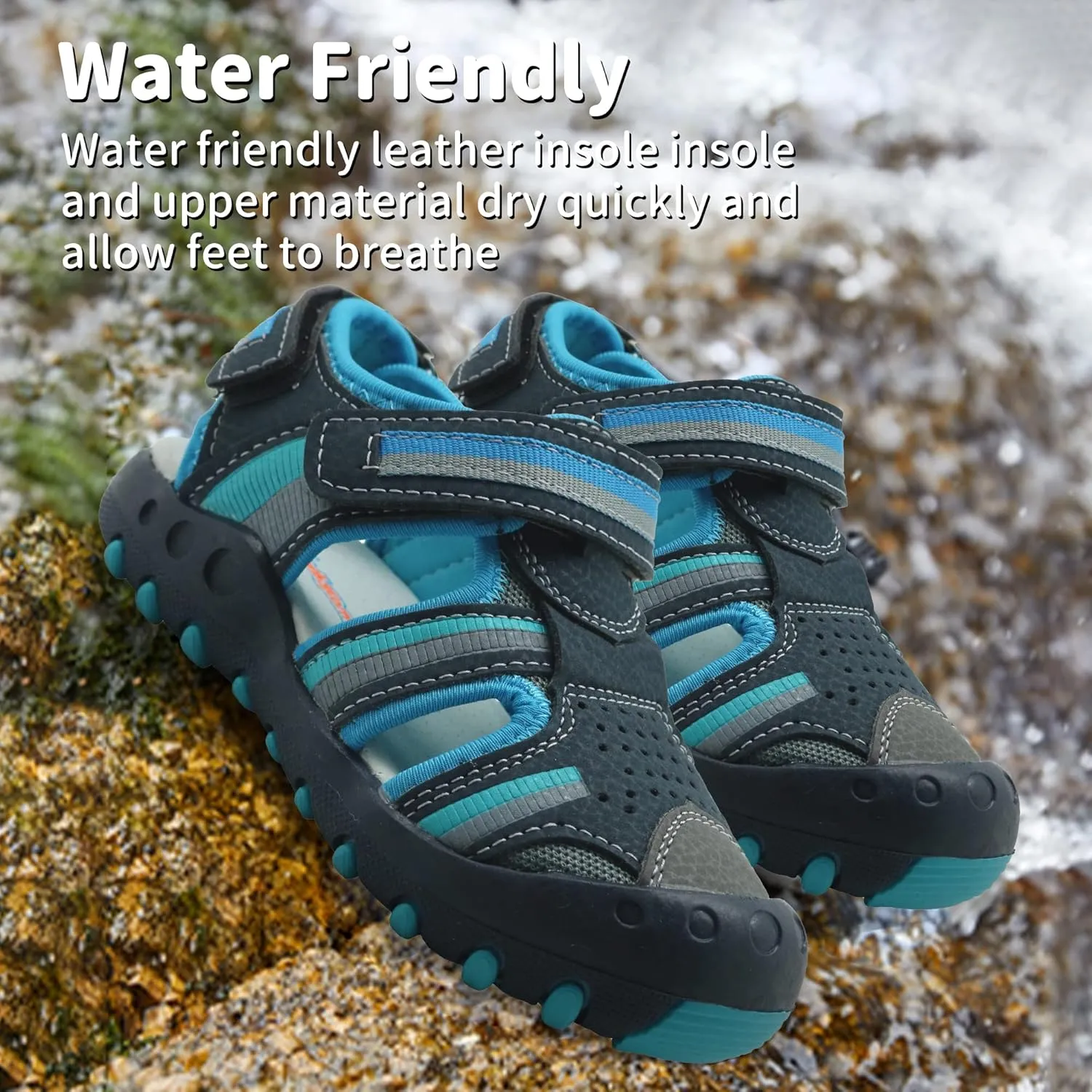 Apakowa Kids Boys Sandals Summer Outdoor Athletic Double Strap Closed-Toe Beach Sandals Sport (Toddler/Little Kid)