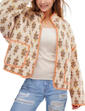 Arssm Women Floral Quilted Puffer Jacket Cropped Lightweight Patchwork Vintage Padded Short Coat Outerwear