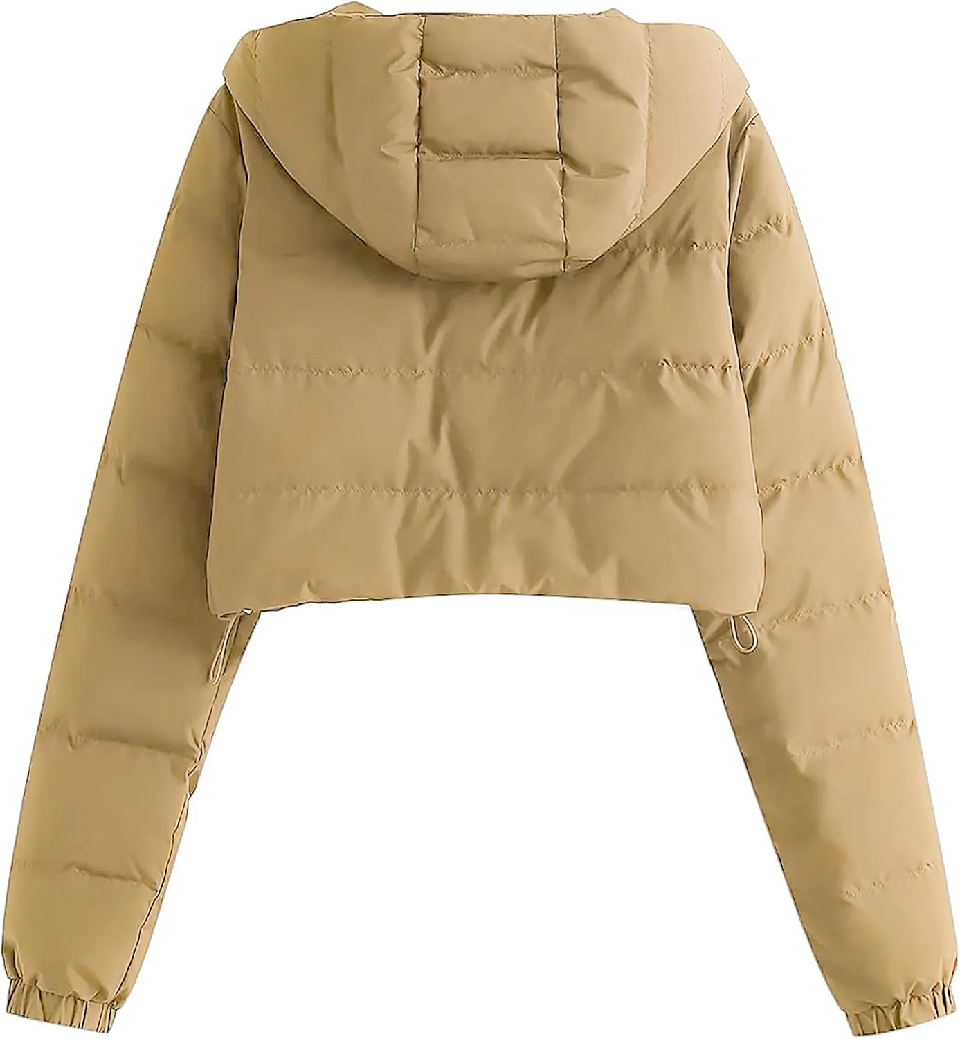 Arssm Womens Cropped Puffer Jacket Fashion Casual Hooded Zipper Long Sleeve Winter Warm Bubble Coat