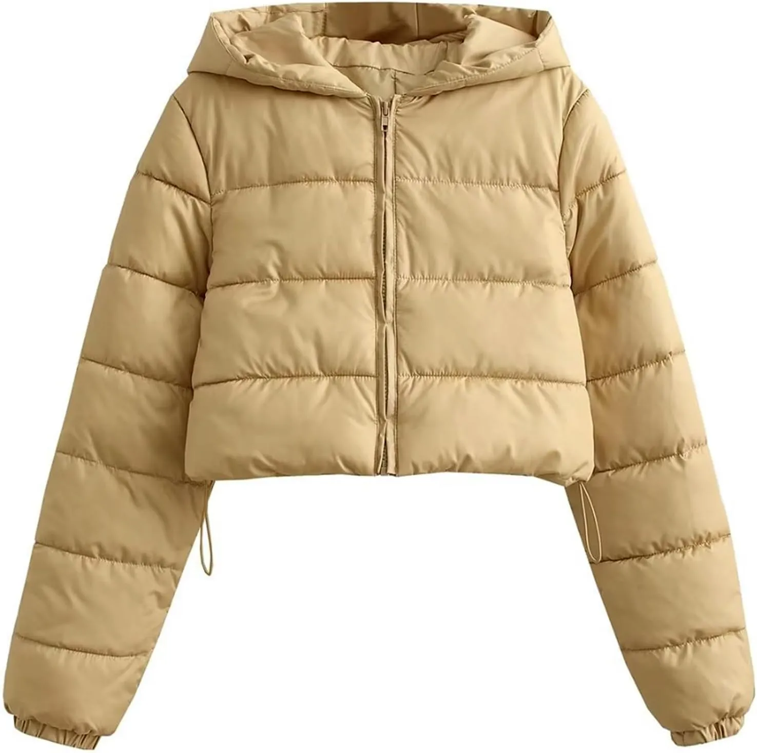 Arssm Womens Cropped Puffer Jacket Fashion Casual Hooded Zipper Long Sleeve Winter Warm Bubble Coat