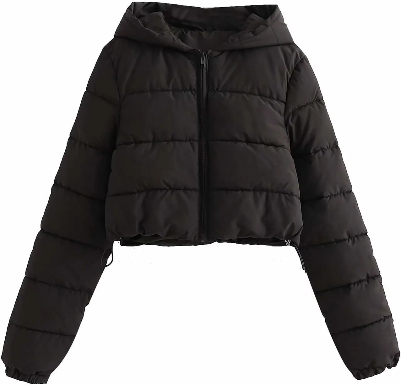 Arssm Womens Cropped Puffer Jacket Fashion Casual Hooded Zipper Long Sleeve Winter Warm Bubble Coat