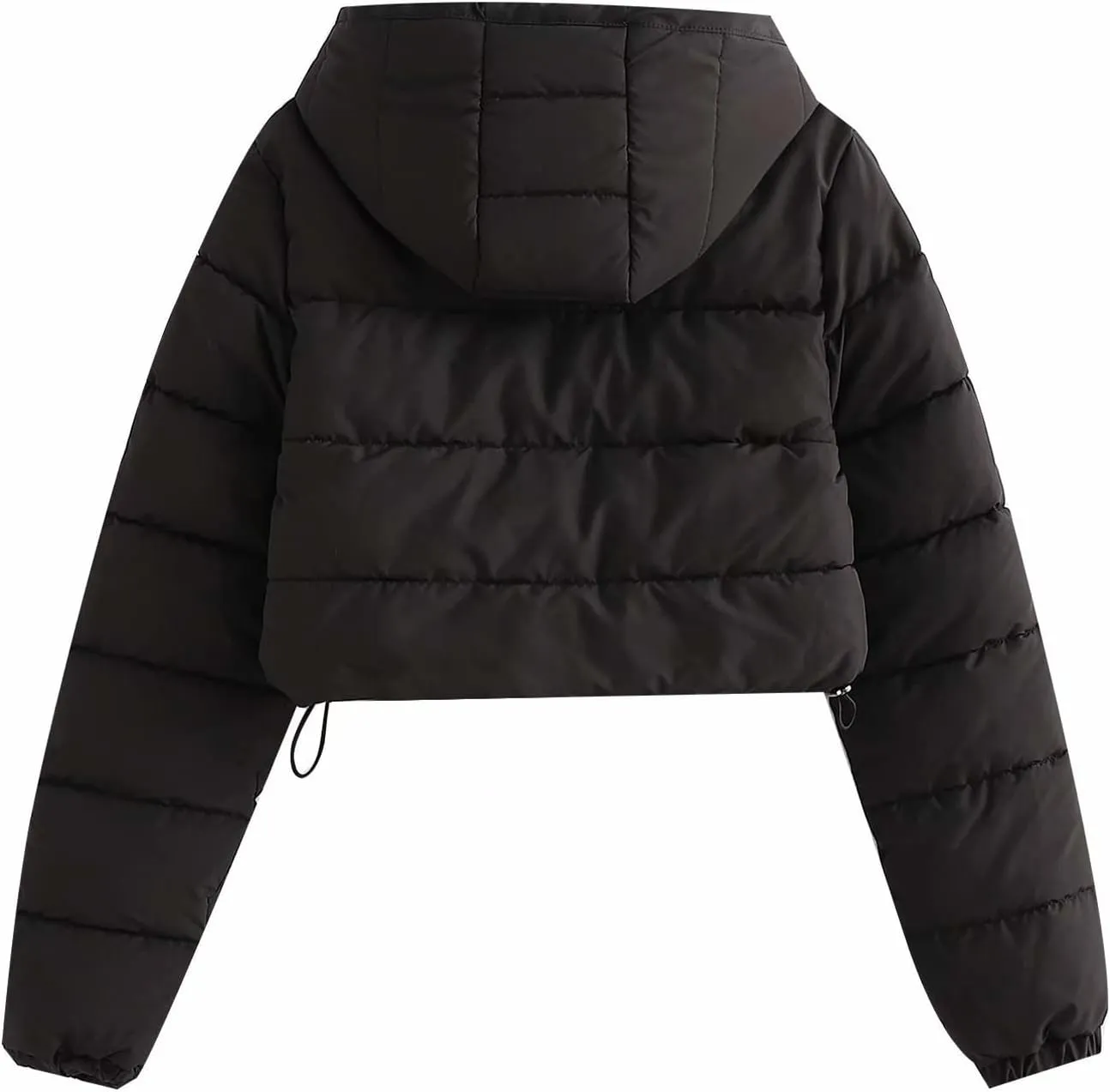 Arssm Womens Cropped Puffer Jacket Fashion Casual Hooded Zipper Long Sleeve Winter Warm Bubble Coat