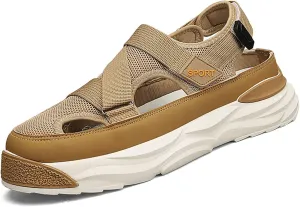 AUNTHUI Men's Outdoor Non-Slip Breathable Mesh Sports Sandals,Closed Toe Anti-Collision Toe Casual Beach Fisherman Sandals,Summer Walking Leisure Hiking Driving Platform Sandals