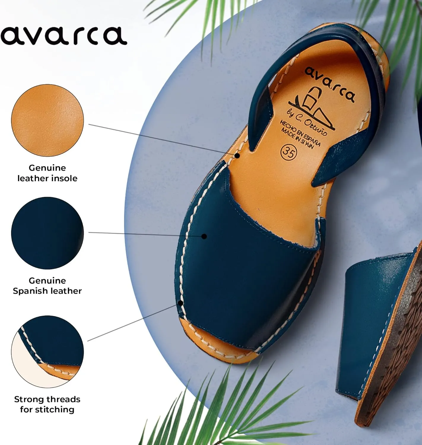 Avarca Leather Flat Sandals for Women - Made in Spain - Peep Toe Womens Sandals, Perfect Beach Essentials - Comfortable Spanish Women's Shoes for Every Occasion, Handmade Slingback Shoes