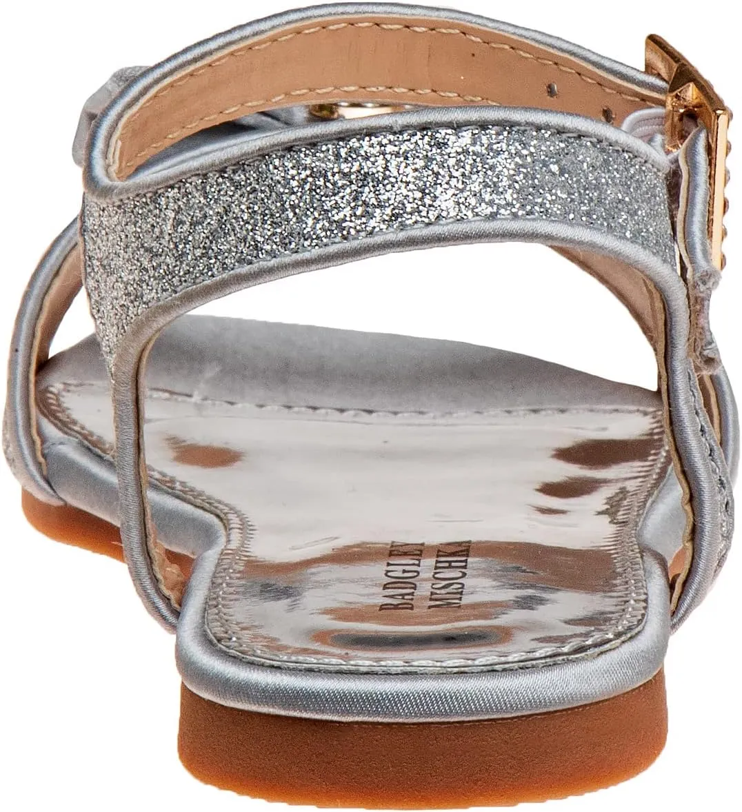 Badgley Mischka Toddler Girls Sandals - Kids Dress Shoes Slip-On Open Toe Flat Sandal Rhinestone Strappy Bow Ankle Buckle Glitter (Little Kid/Big Kid) (White/Silver/Pink)
