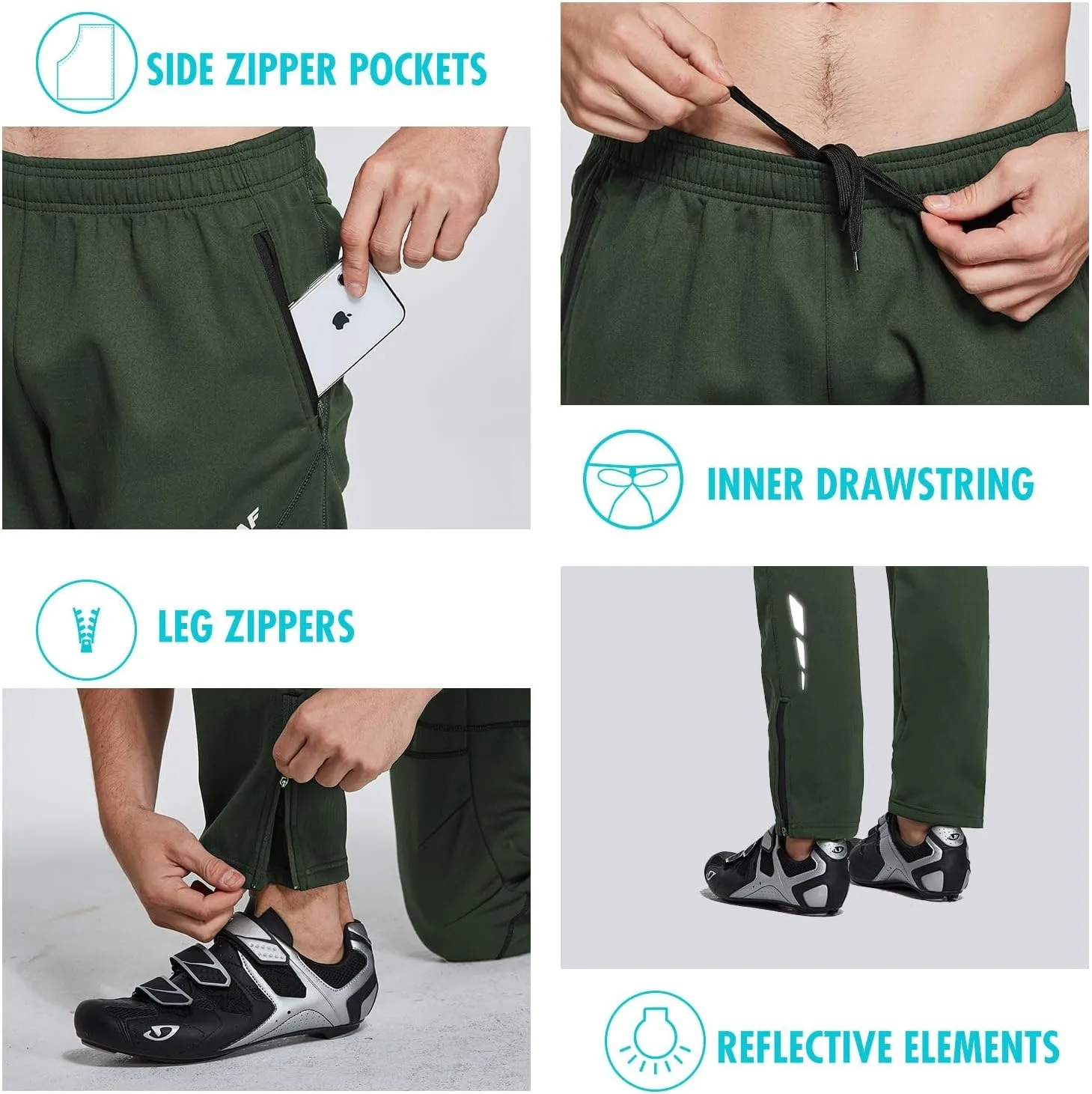 baleaf Men's Fleece Pants Winter Cycling Pants Mountain Bike Clothing Thermal Cold Weather Running Gear