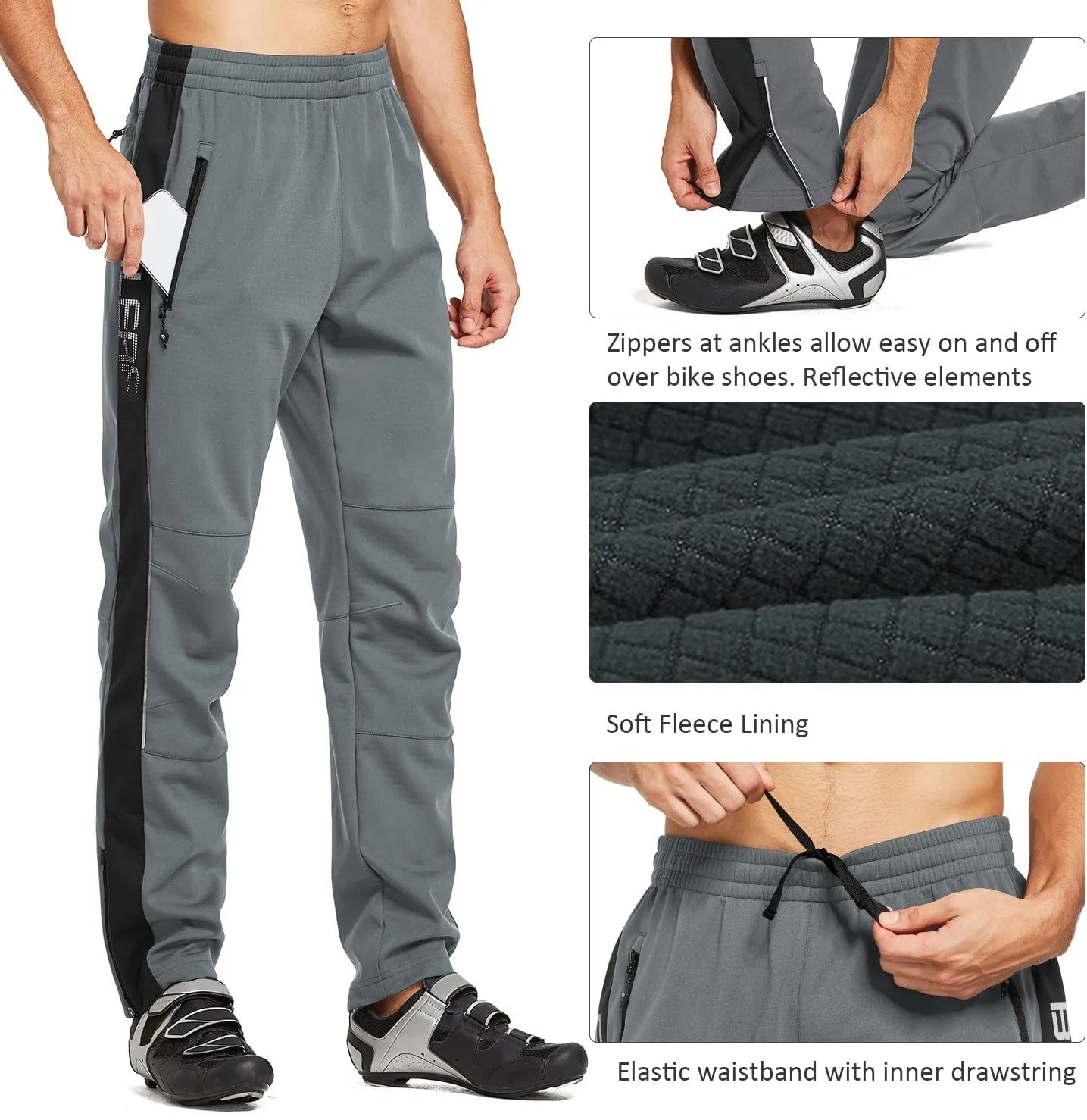baleaf Men's Fleece Pants Winter Cycling Pants Mountain Bike Clothing Thermal Cold Weather Running Gear
