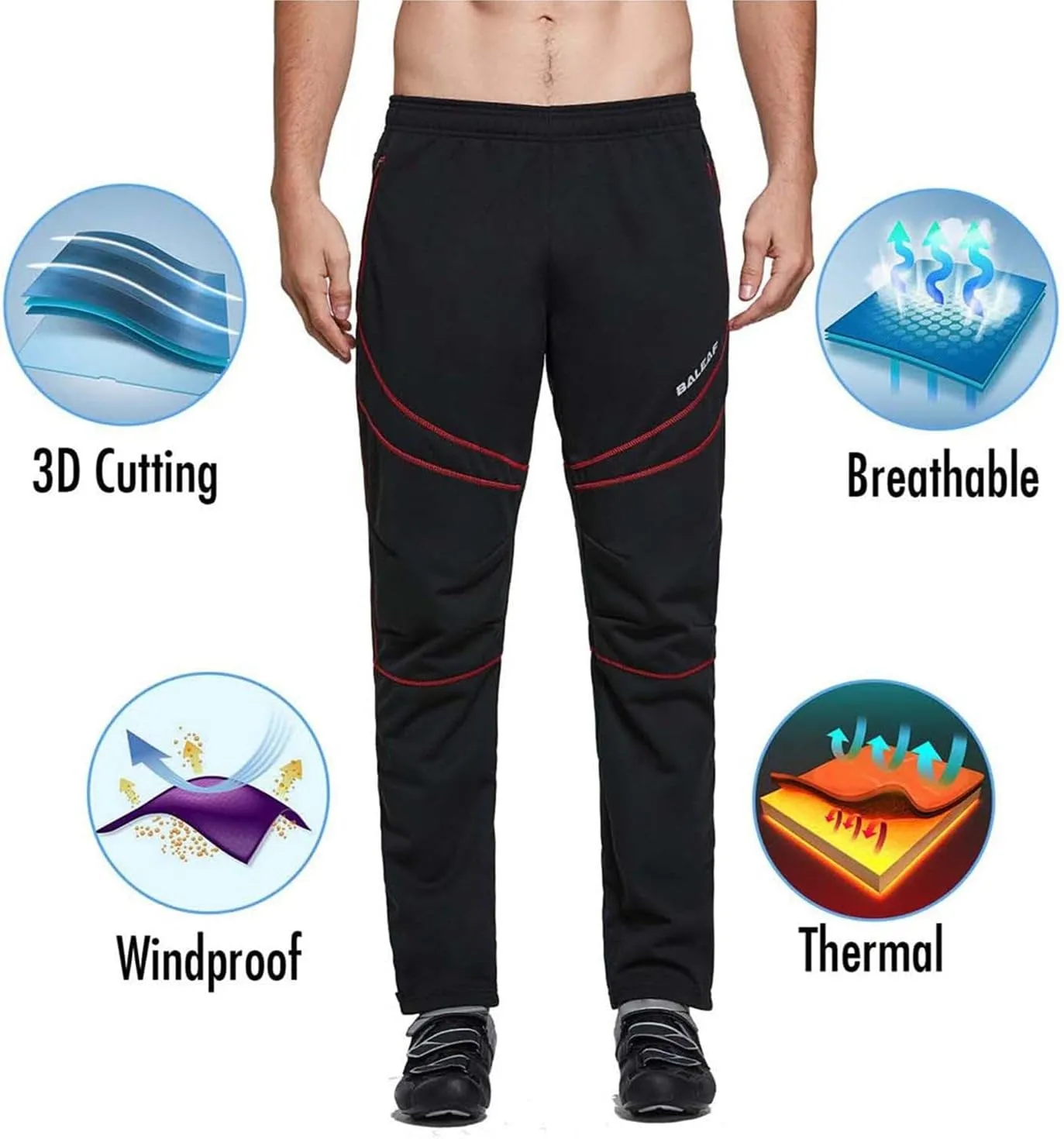 baleaf Men's Fleece Pants Winter Cycling Pants Mountain Bike Clothing Thermal Cold Weather Running Gear