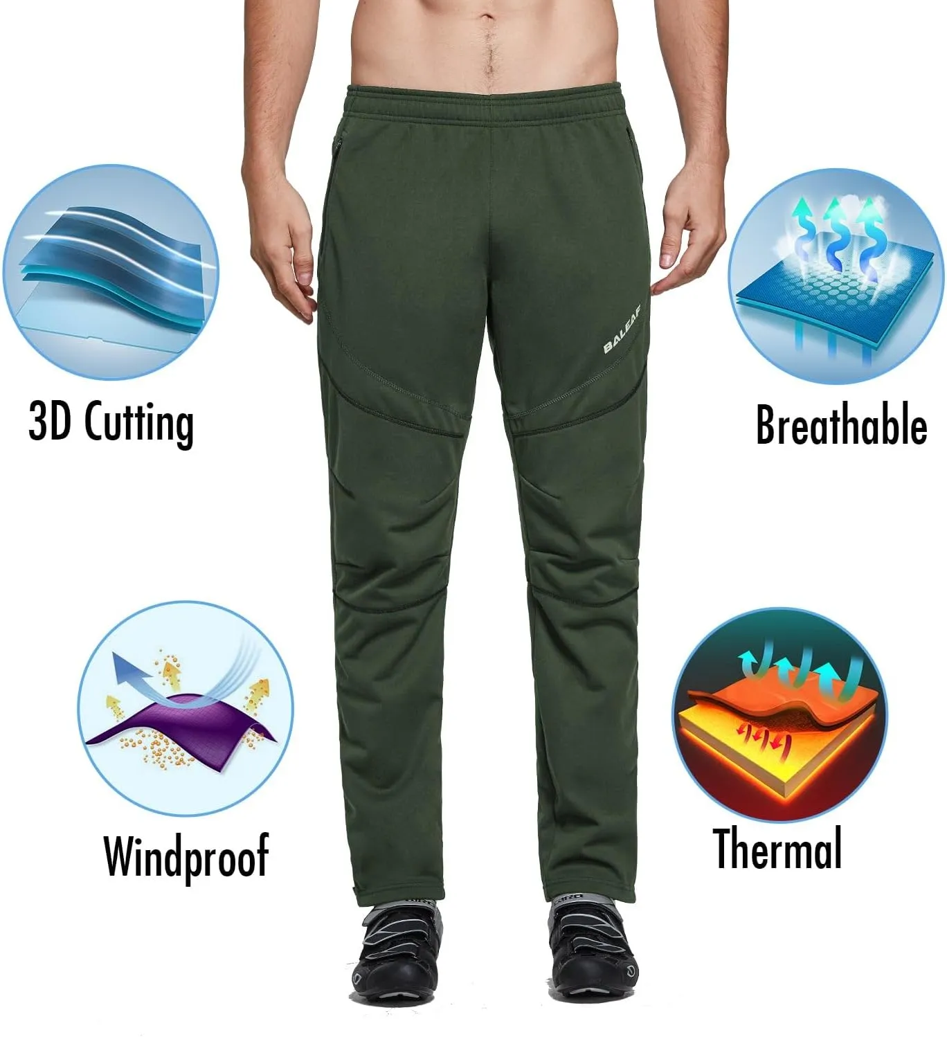 baleaf Men's Fleece Pants Winter Cycling Pants Mountain Bike Clothing Thermal Cold Weather Running Gear