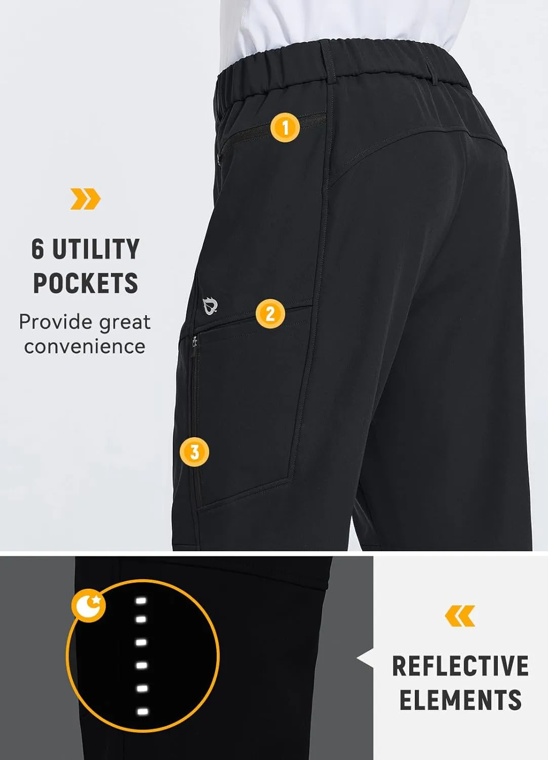 baleaf Men's Winter Cycling Pants Thermal Mountain Bike Pants Water Resistant Cold Weather Hiking Running Bicycle Outdoor