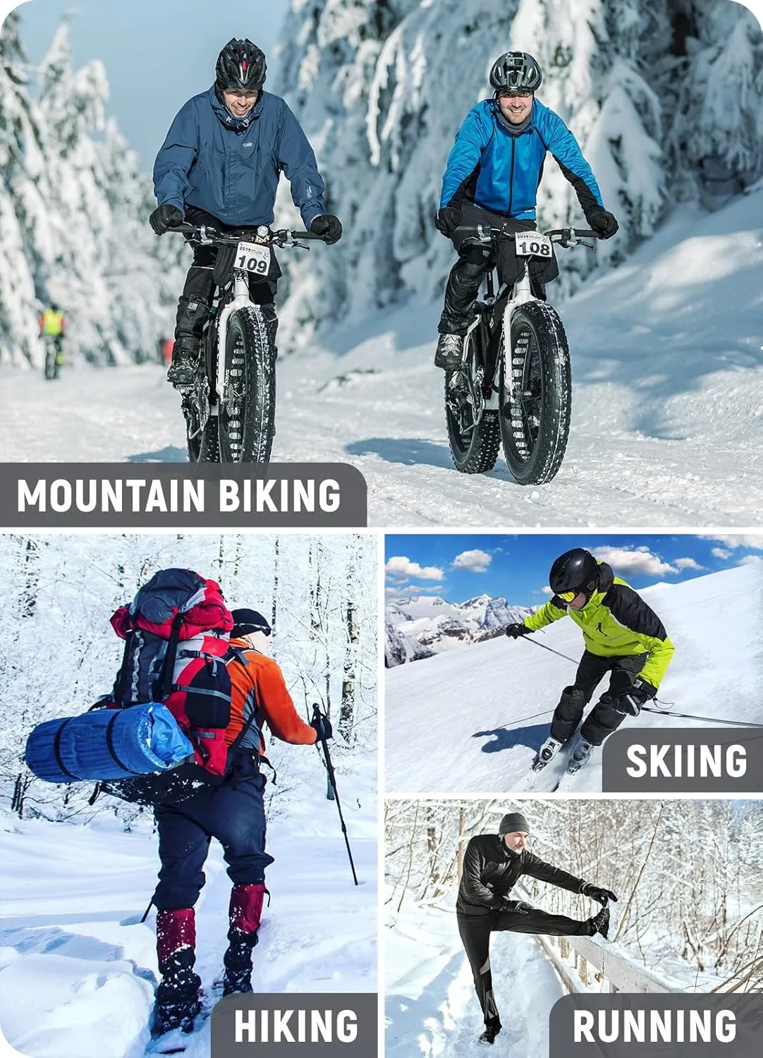 baleaf Men's Winter Cycling Pants Thermal Mountain Bike Pants Water Resistant Cold Weather Hiking Running Bicycle Outdoor