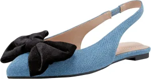 Bandolino Women's Simona Ballet Flat, Blue Denim/Black Velvet 420, 8