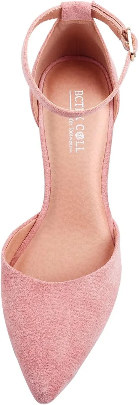 BCTEX COLL Womens Pointed Toe Pumps Shoes Ankle Strap Chunky Low Heels Metal Lined Sandals Designed for Women