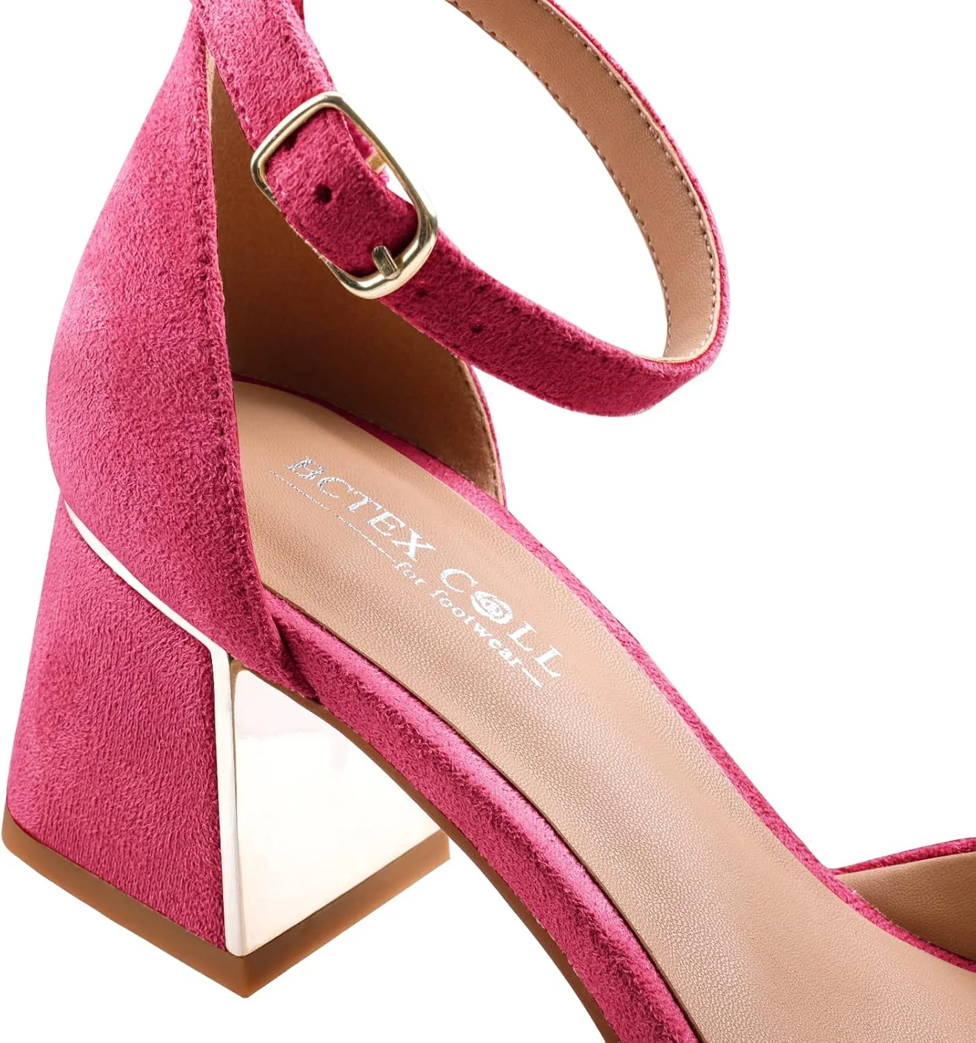 BCTEX COLL Womens Pointed Toe Pumps Shoes Ankle Strap Chunky Low Heels Metal Lined Sandals Designed for Women