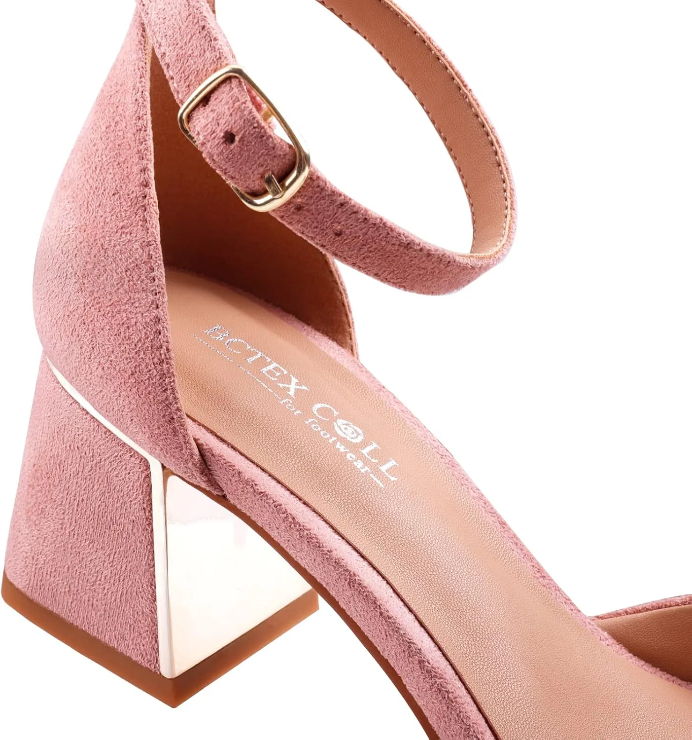 BCTEX COLL Womens Pointed Toe Pumps Shoes Ankle Strap Chunky Low Heels Metal Lined Sandals Designed for Women