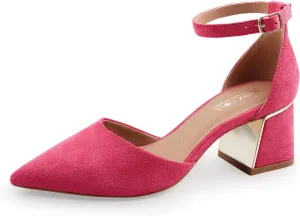 BCTEX COLL Womens Pointed Toe Pumps Shoes Ankle Strap Chunky Low Heels Metal Lined Sandals Designed for Women