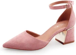 BCTEX COLL Womens Pointed Toe Pumps Shoes Ankle Strap Chunky Low Heels Metal Lined Sandals Designed for Women