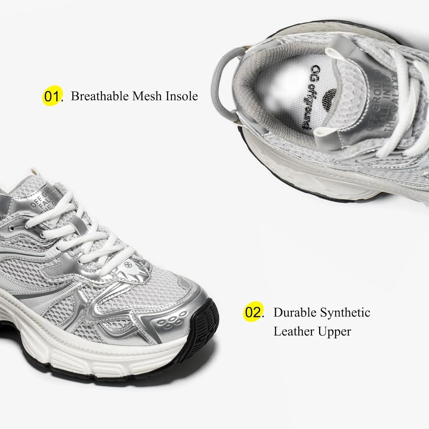 BEAU TODAY Chunky Sneakers for Women, Womens Fashion Sneakers, Lightweight Leather Sneakers for Women, Comfortable Casual Lace-Up Breathable Dad Shoes