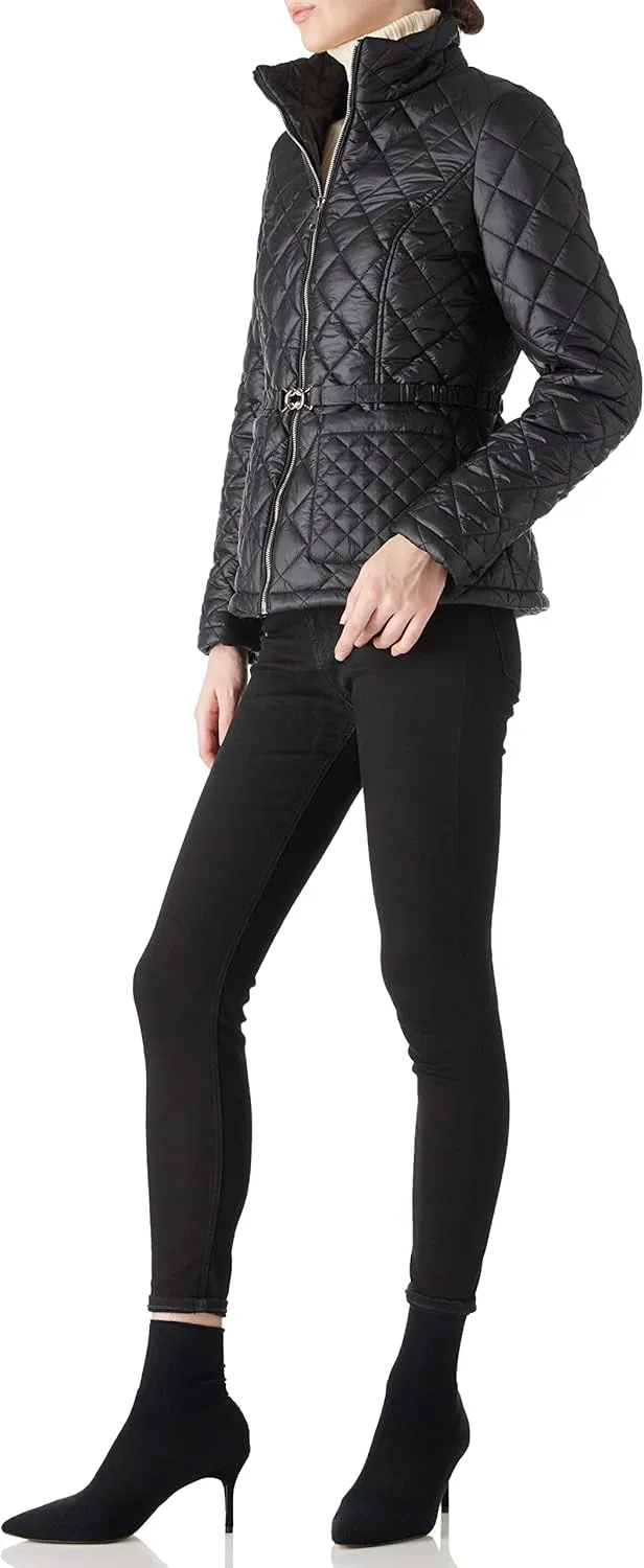 Bellivera Women Lightweight Coat Short Quilted Puffer Long Sleeve Belted Jacket Pockets