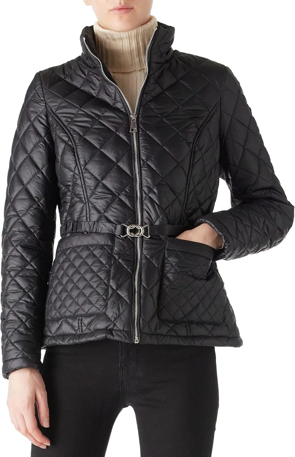 Bellivera Women Lightweight Coat Short Quilted Puffer Long Sleeve Belted Jacket Pockets