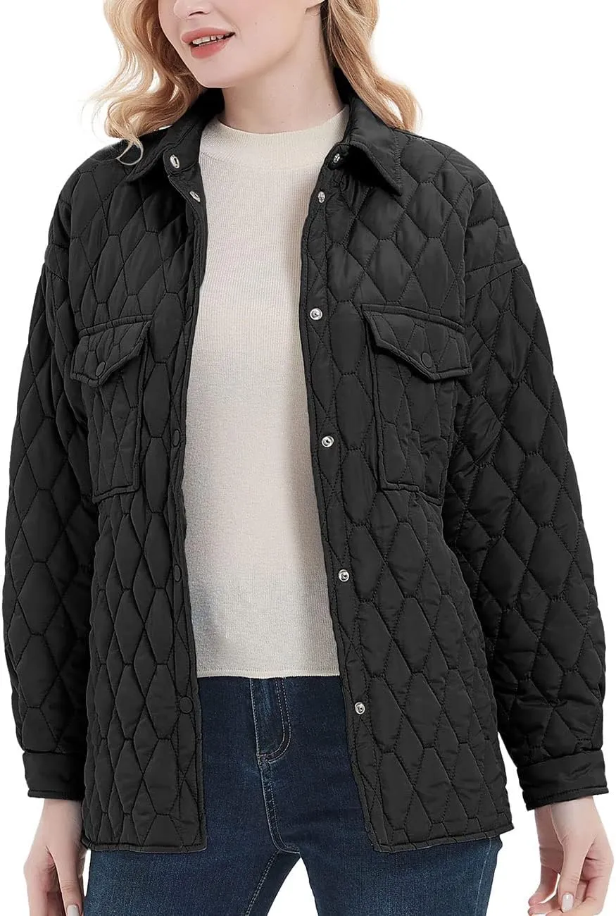 Bellivera Women Lightweight Coat Short Quilted Puffer Long Sleeve Belted Jacket Pockets