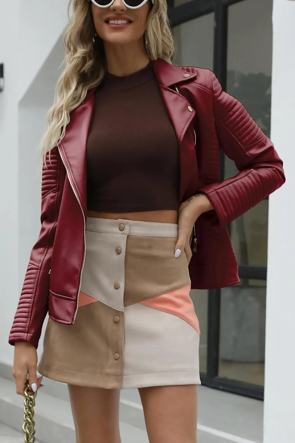 Bellivera Women's Faux Leather Casual Jacket 2025 Spring Trendy Motorcycle Outfits Lightweight Classic Coat