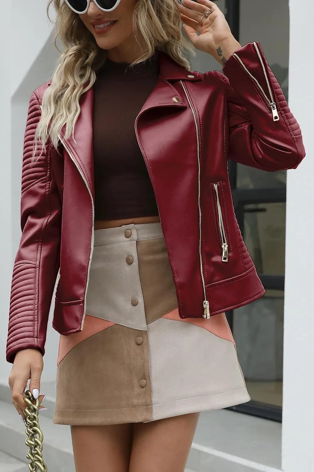 Bellivera Women's Faux Leather Casual Jacket 2025 Spring Trendy Motorcycle Outfits Lightweight Classic Coat