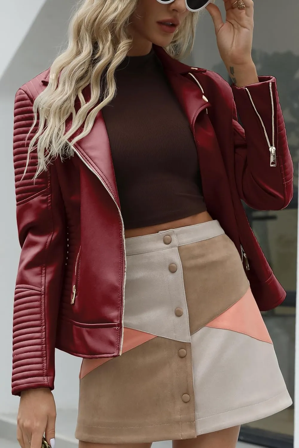 Bellivera Women's Faux Leather Casual Jacket 2025 Spring Trendy Motorcycle Outfits Lightweight Classic Coat