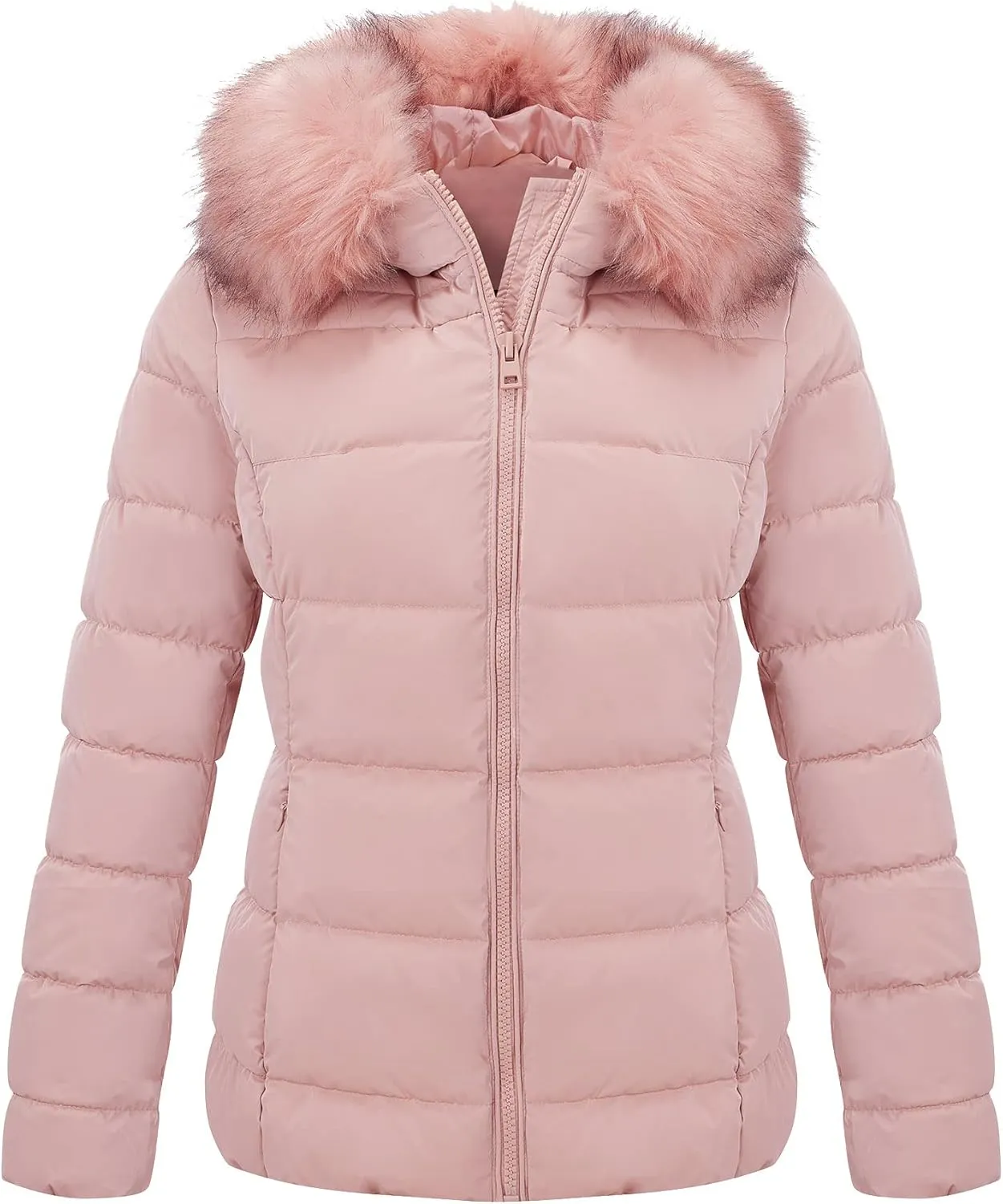 Bellivera Womens Lightweight Puffer Jacket, Winter Coats for Women Warm Quilted Bubble Padded Hood Coat with Faux Fur Collar